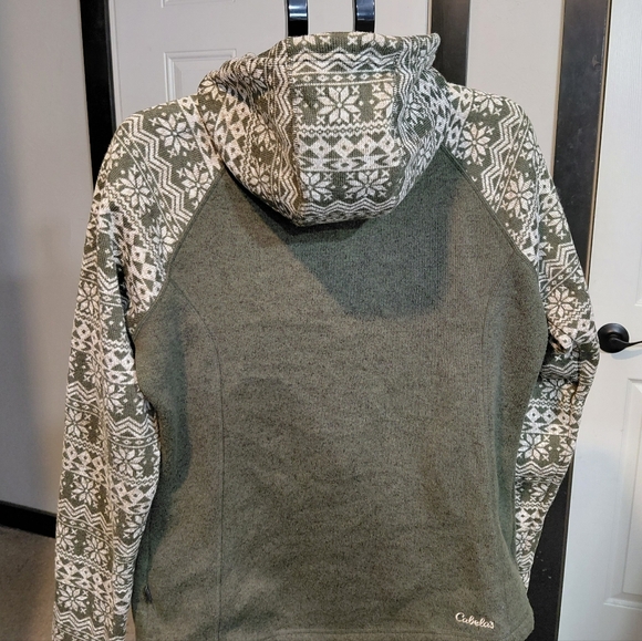 Cabela's Women Olive Green Fair Isle Patterned Sleeve Fleece Lined Full Zip Sz L - Picture 7 of 16